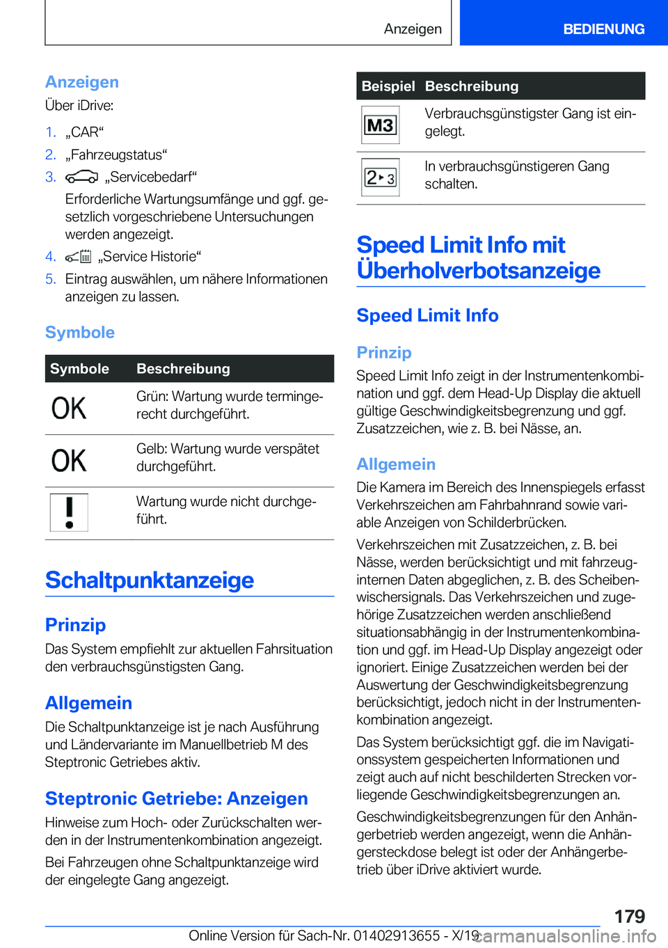 BMW X5 2020  Betriebsanleitungen (in German) �A�n�z�e�i�g�e�n�