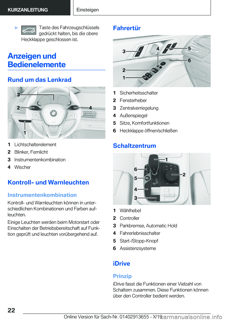 BMW X5 2020  Betriebsanleitungen (in German) x�T�a�s�t�e��d�e�s��F�a�h�r�z�e�u�g�s�c�h�l�