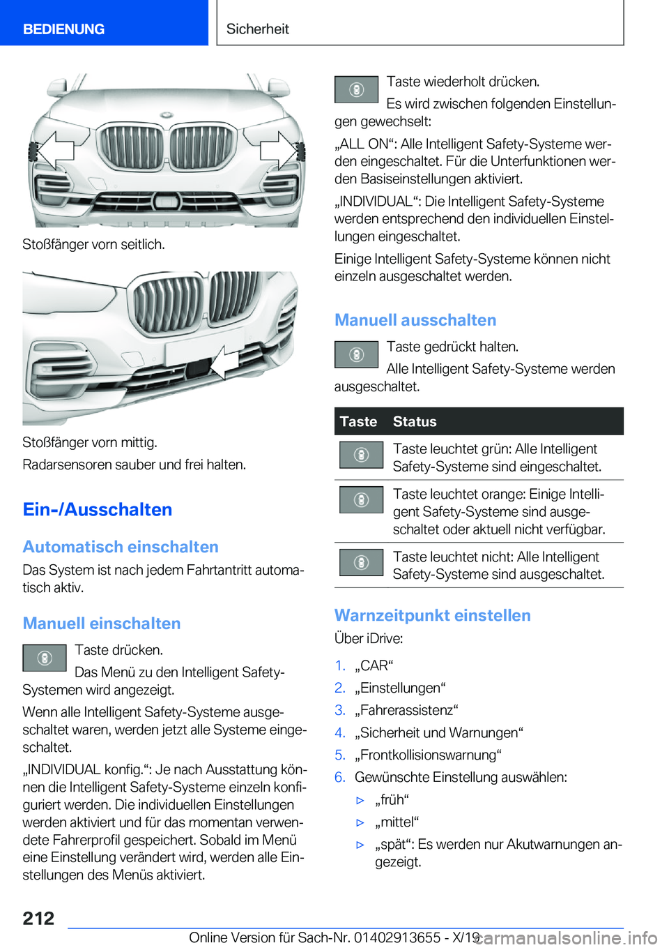 BMW X5 2020  Betriebsanleitungen (in German) �S�t�o�