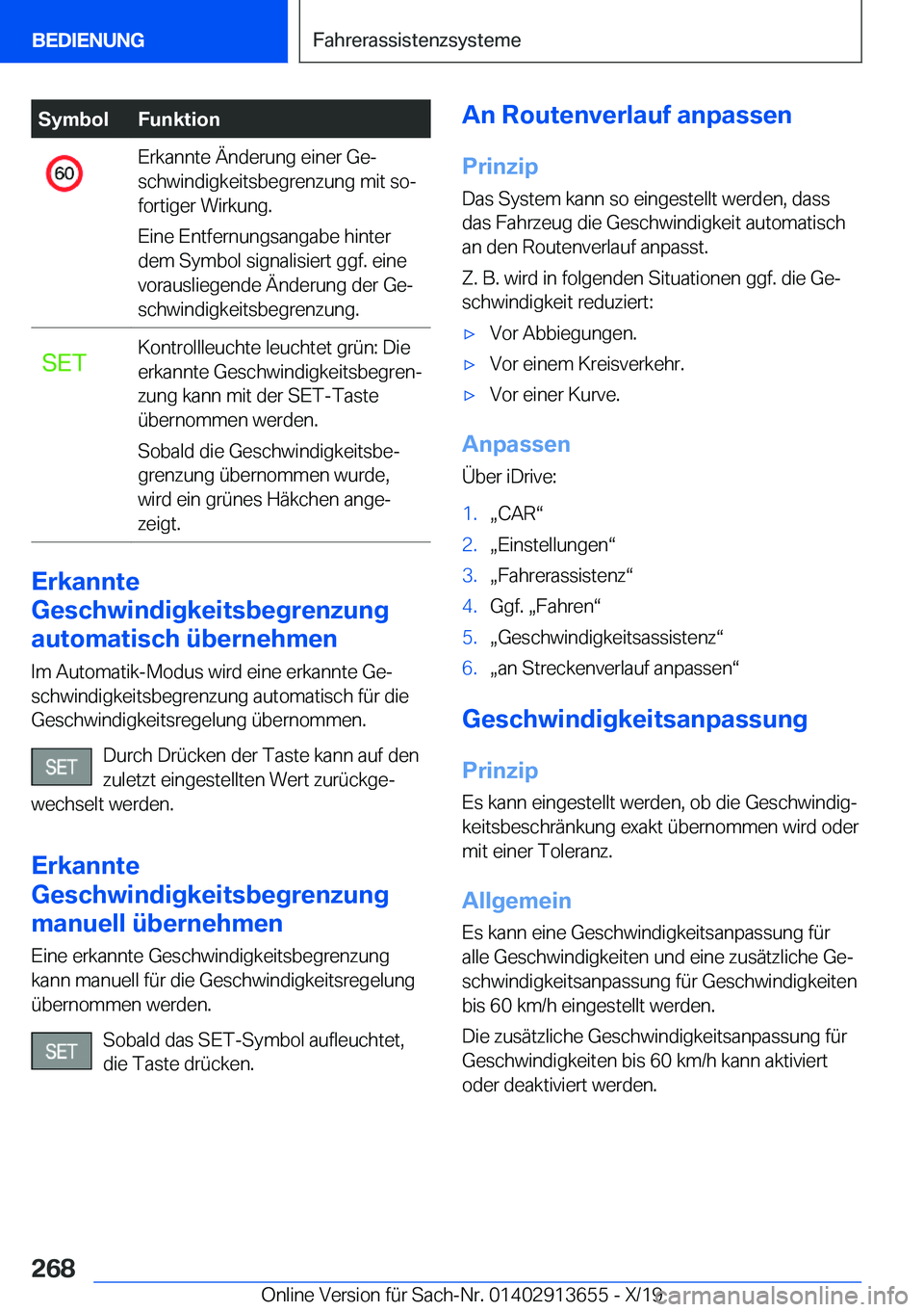 BMW X5 2020  Betriebsanleitungen (in German) �S�y�m�b�o�l�F�u�n�k�t�i�o�n�E�r�k�a�n�n�t�e��