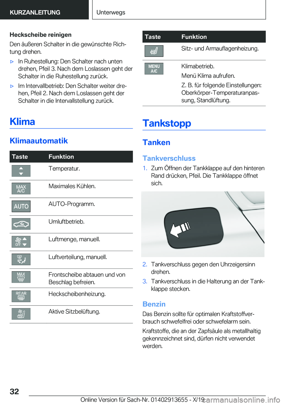 BMW X5 2020  Betriebsanleitungen (in German) �H�e�c�k�s�c�h�e�i�b�e��r�e�i�n�i�g�e�n
�D�e�n��