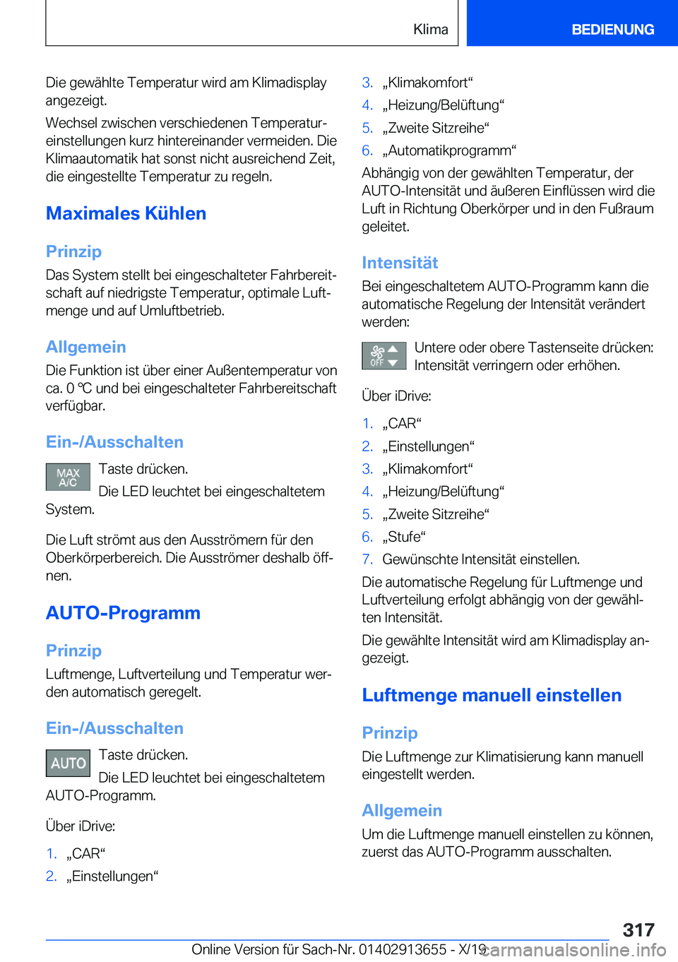 BMW X5 2020  Betriebsanleitungen (in German) �D�i�e��g�e�w�