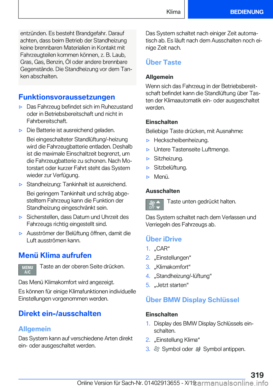 BMW X5 2020  Betriebsanleitungen (in German) �e�n�t�z�