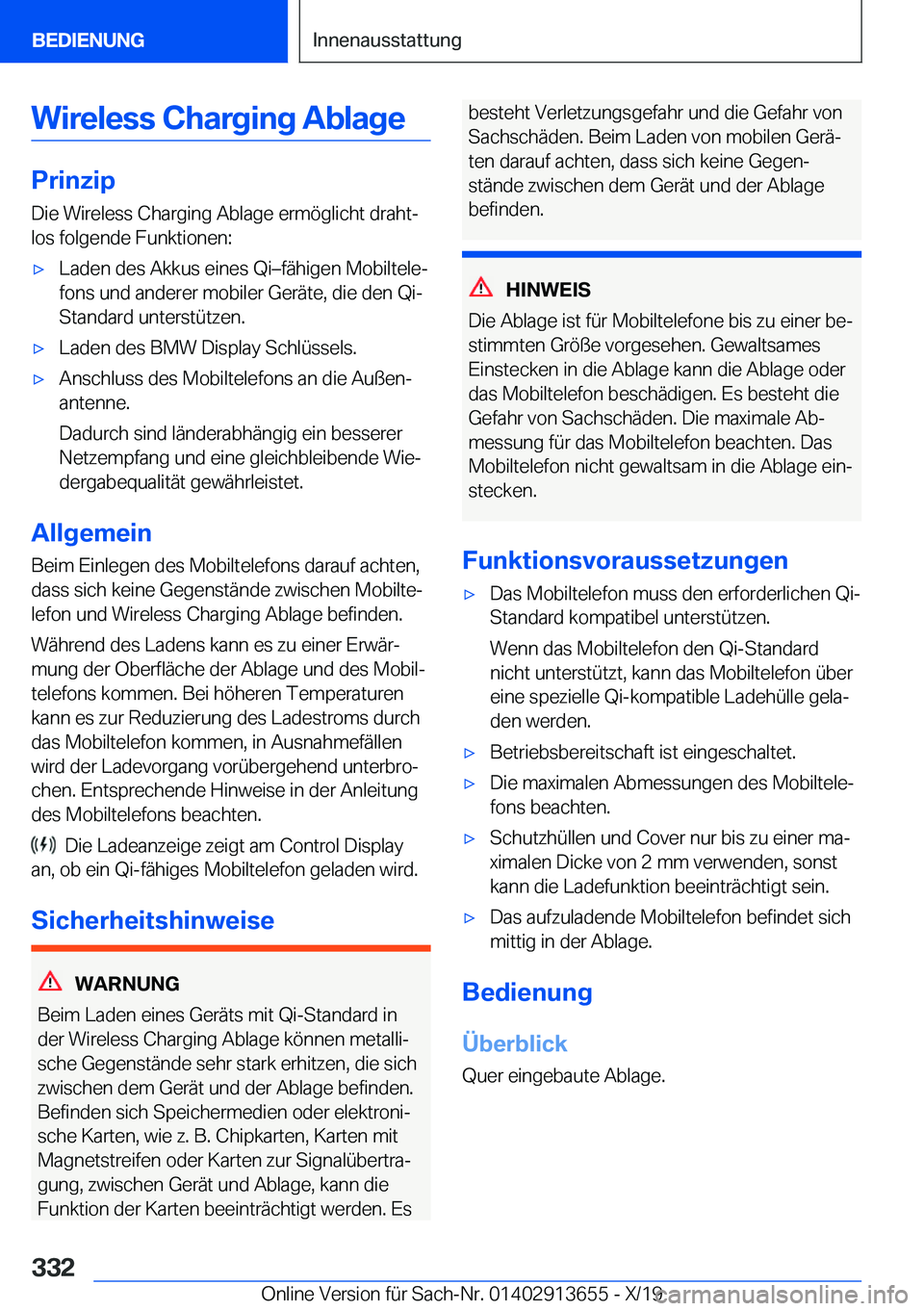 BMW X5 2020  Betriebsanleitungen (in German) �W�i�r�e�l�e�s�s��C�h�a�r�g�i�n�g��A�b�l�a�g�e
�P�r�i�n�z�i�p
�D�i�e��W�i�r�e�l�e�s�s��C�h�a�r�g�i�n�g��A�b�l�a�g�e��e�r�m�
