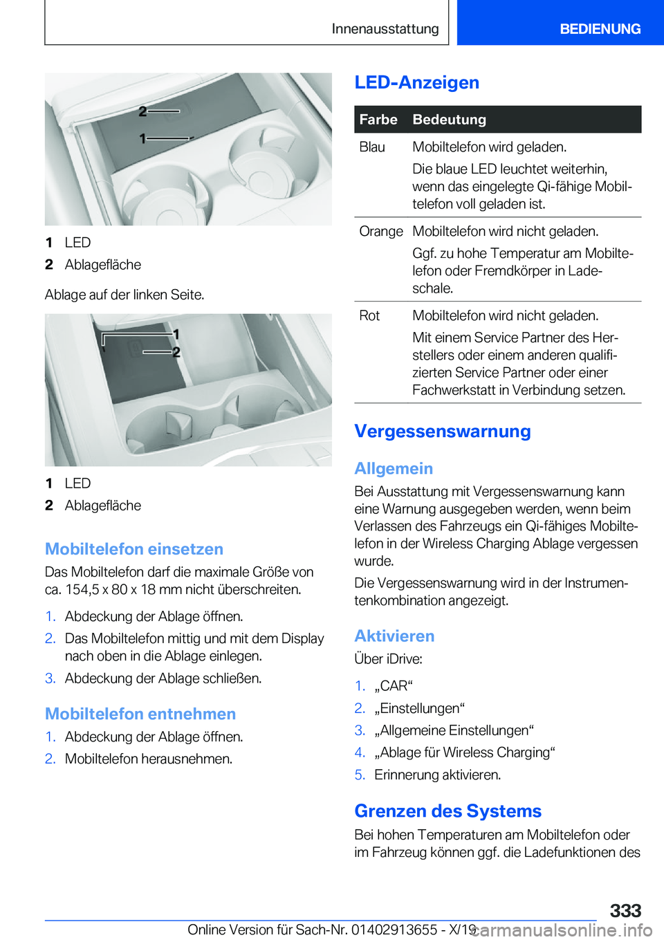 BMW X5 2020  Betriebsanleitungen (in German) �1�L�E�D�2�A�b�l�a�g�e�f�l�