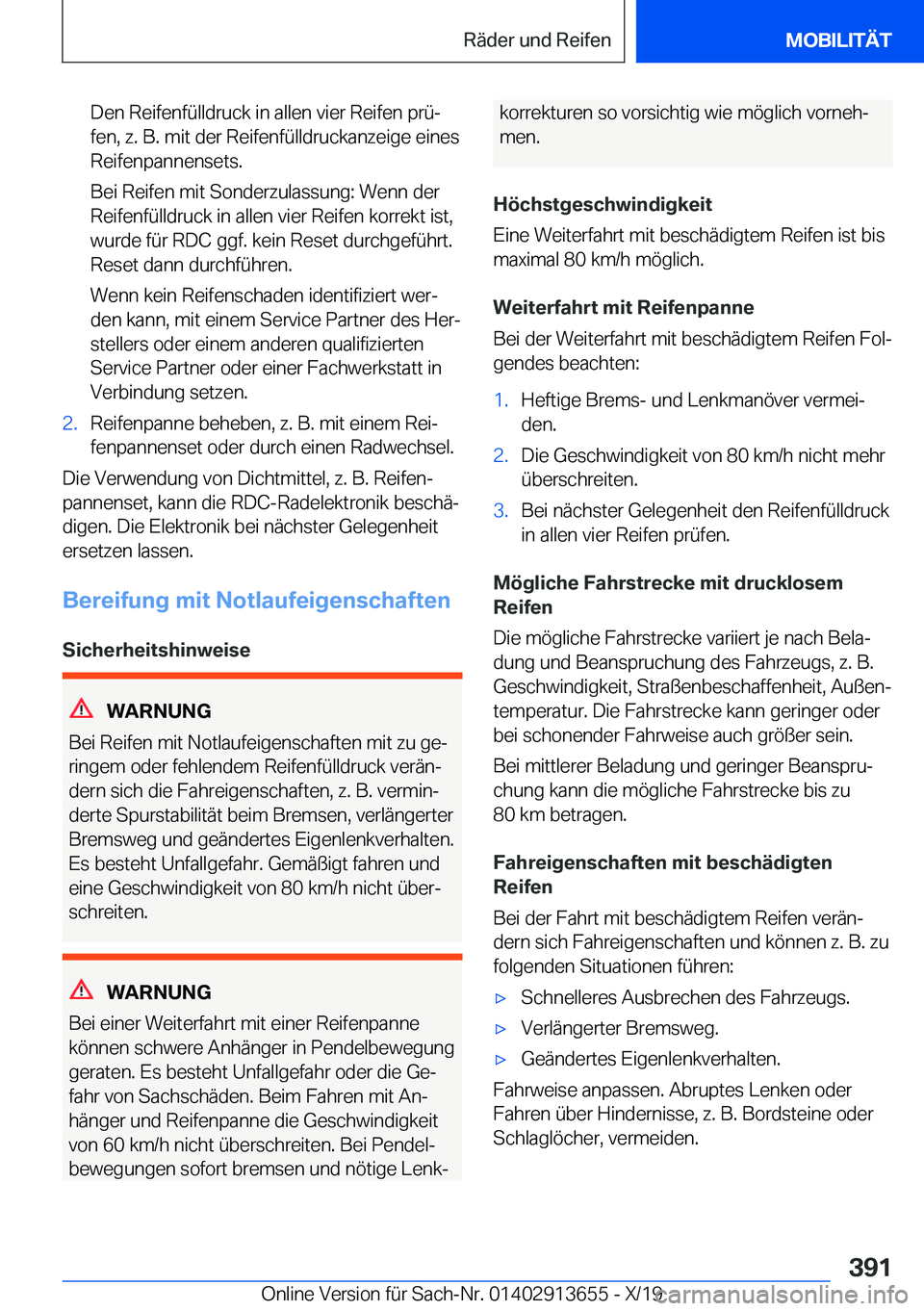 BMW X5 2020  Betriebsanleitungen (in German) �D�e�n��R�e�i�f�e�n�f�