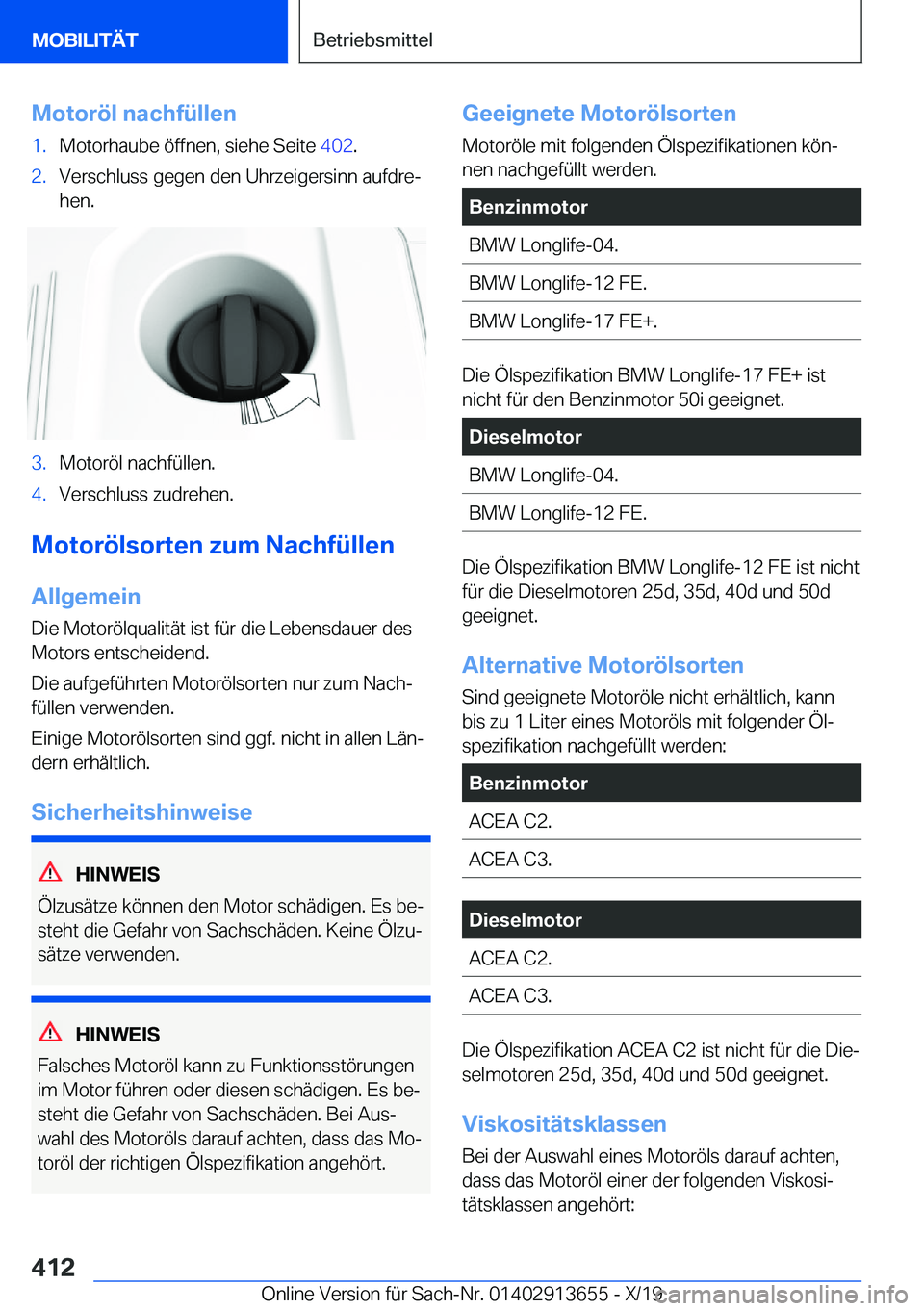 BMW X5 2020  Betriebsanleitungen (in German) �M�o�t�o�r�