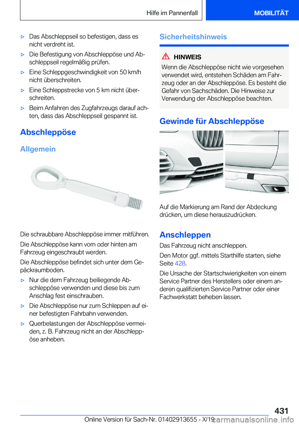 BMW X5 2020  Betriebsanleitungen (in German) x�D�a�s��A�b�s�c�h�l�e�p�p�s�e�i�l��s�o��b�e�f�e�s�t�i�g�e�n�,��d�a�s�s��e�s
�n�i�c�h�t��v�e�r�d�r�e�h�t��i�s�t�.x�D�i�e��B�e�f�e�s�t�i�g�u�n�g��v�o�n��A�b�s�c�h�l�e�p�p�