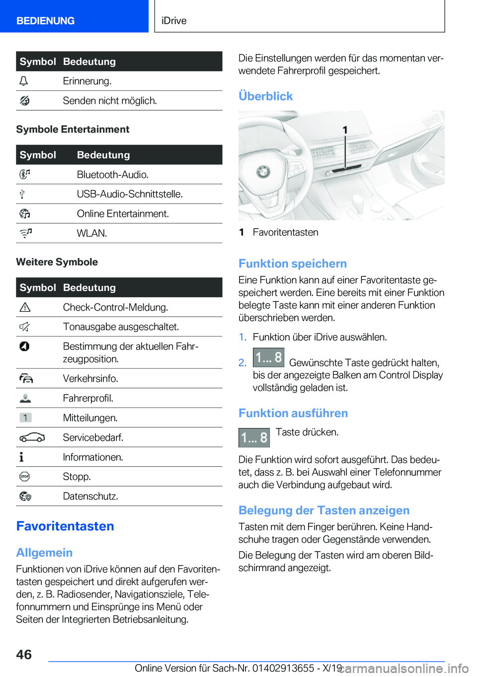 BMW X5 2020  Betriebsanleitungen (in German) �S�y�m�b�o�l�B�e�d�e�u�t�u�n�g��E�r�i�n�n�e�r�u�n�g�.��S�e�n�d�e�n��n�i�c�h�t��m�