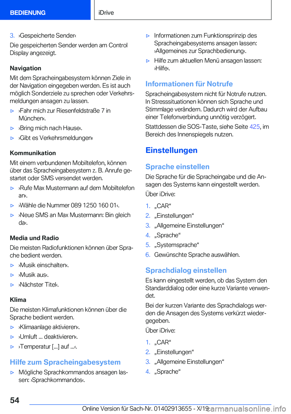 BMW X5 2020  Betriebsanleitungen (in German) �3�.