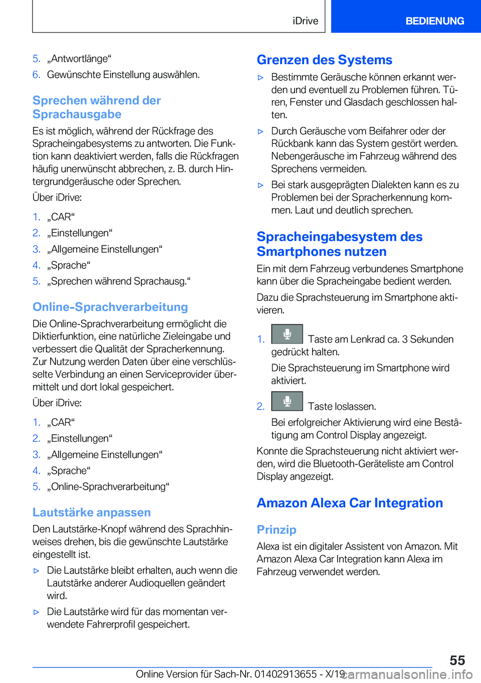 BMW X5 2020  Betriebsanleitungen (in German) �5�.x�A�n�t�w�o�r�t�l�
