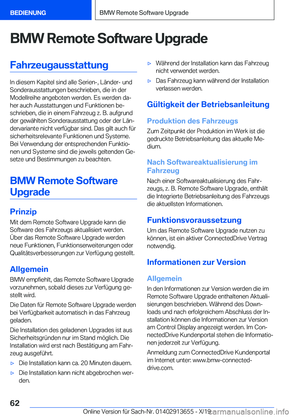 BMW X5 2020  Betriebsanleitungen (in German) �B�M�W��R�e�m�o�t�e��S�o�f�t�w�a�r�e��U�p�g�r�a�d�e�F�a�h�r�z�e�u�g�a�u�s�s�t�a�t�t�u�n�g
�I�n��d�i�e�s�e�m��K�a�p�i�t�e�l��s�i�n�d��a�l�l�e��S�e�r�i�e�n�-�,��L�