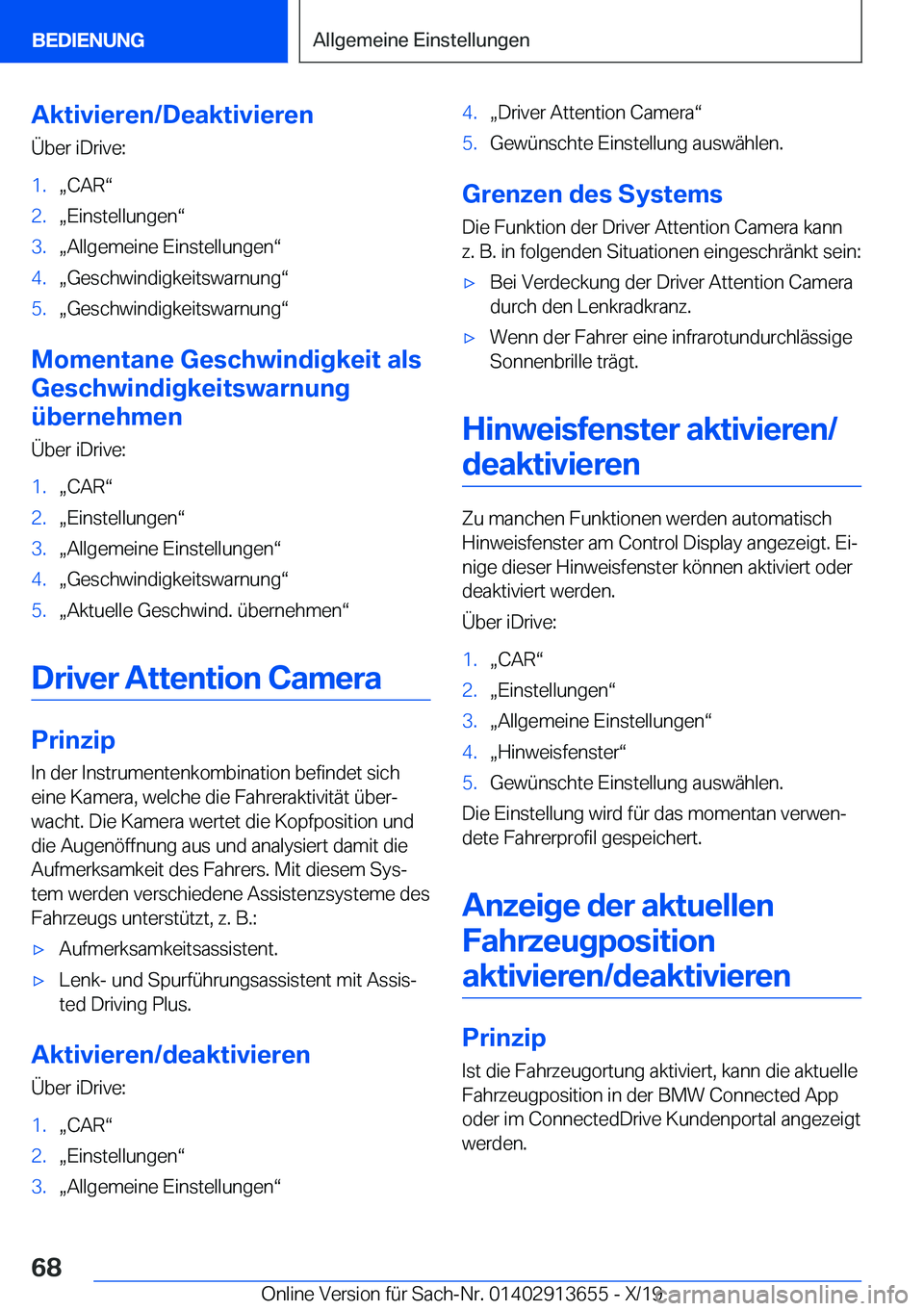 BMW X5 2020  Betriebsanleitungen (in German) �A�k�t�i�v�i�e�r�e�n�/�D�e�a�k�t�i�v�i�e�r�e�n
�