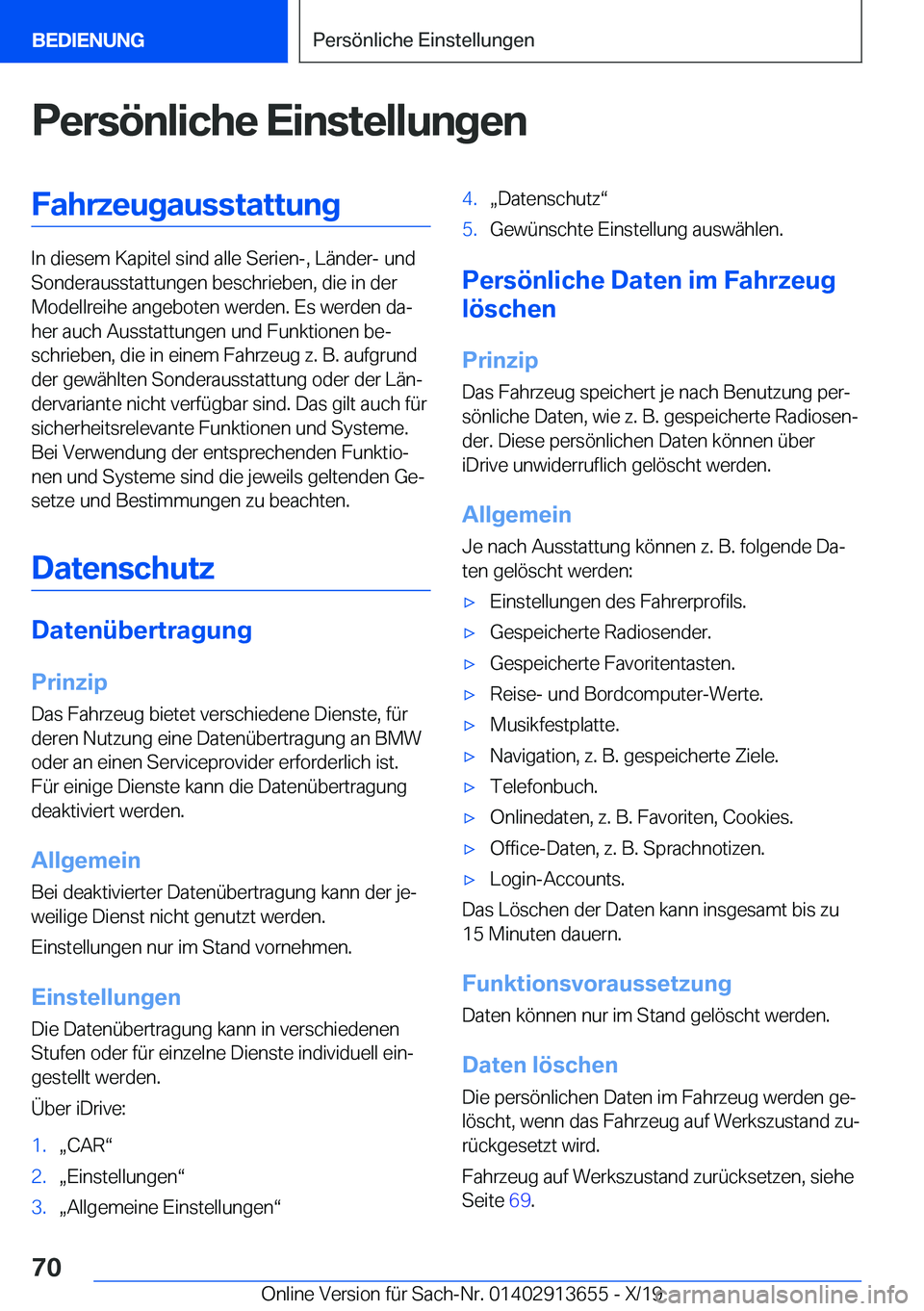 BMW X5 2020  Betriebsanleitungen (in German) �P�e�r�s�