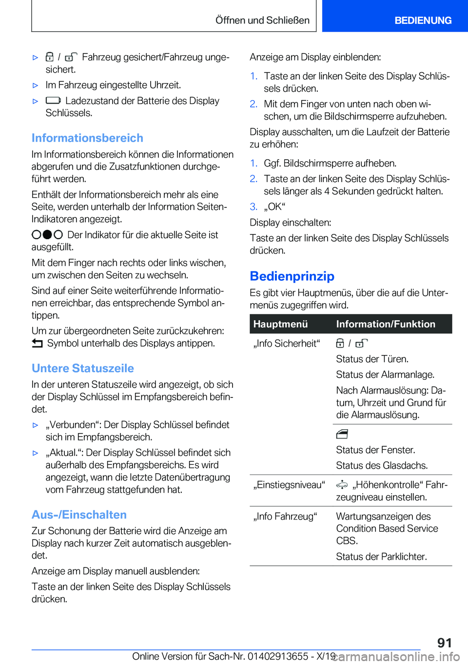 BMW X5 2020  Betriebsanleitungen (in German) x���/�����F�a�h�r�z�e�u�g��g�e�s�i�c�h�e�r�t�/�F�a�h�r�z�e�u�g��u�n�g�ej
�s�i�c�h�e�r�t�.x�I�m��F�a�h�r�z�e�u�g��e�i�n�g�e�s�t�e�l�l�t�e��U�h�r�z�e�i�t�.x���L�a�d�e�z�u�s�t�a�n�d��d�