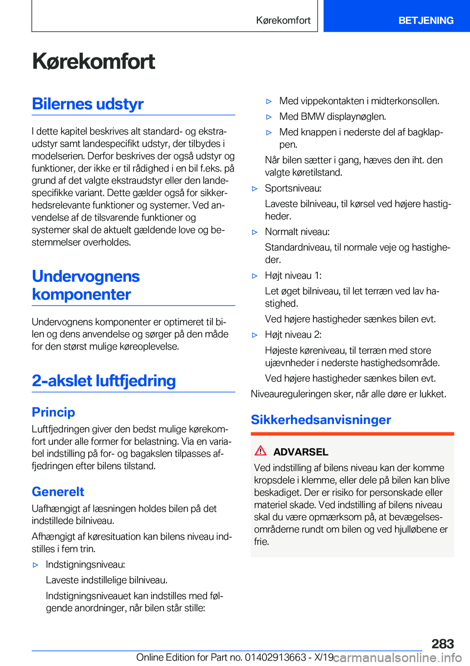BMW X5 2020  InstruktionsbØger (in Danish) �K�