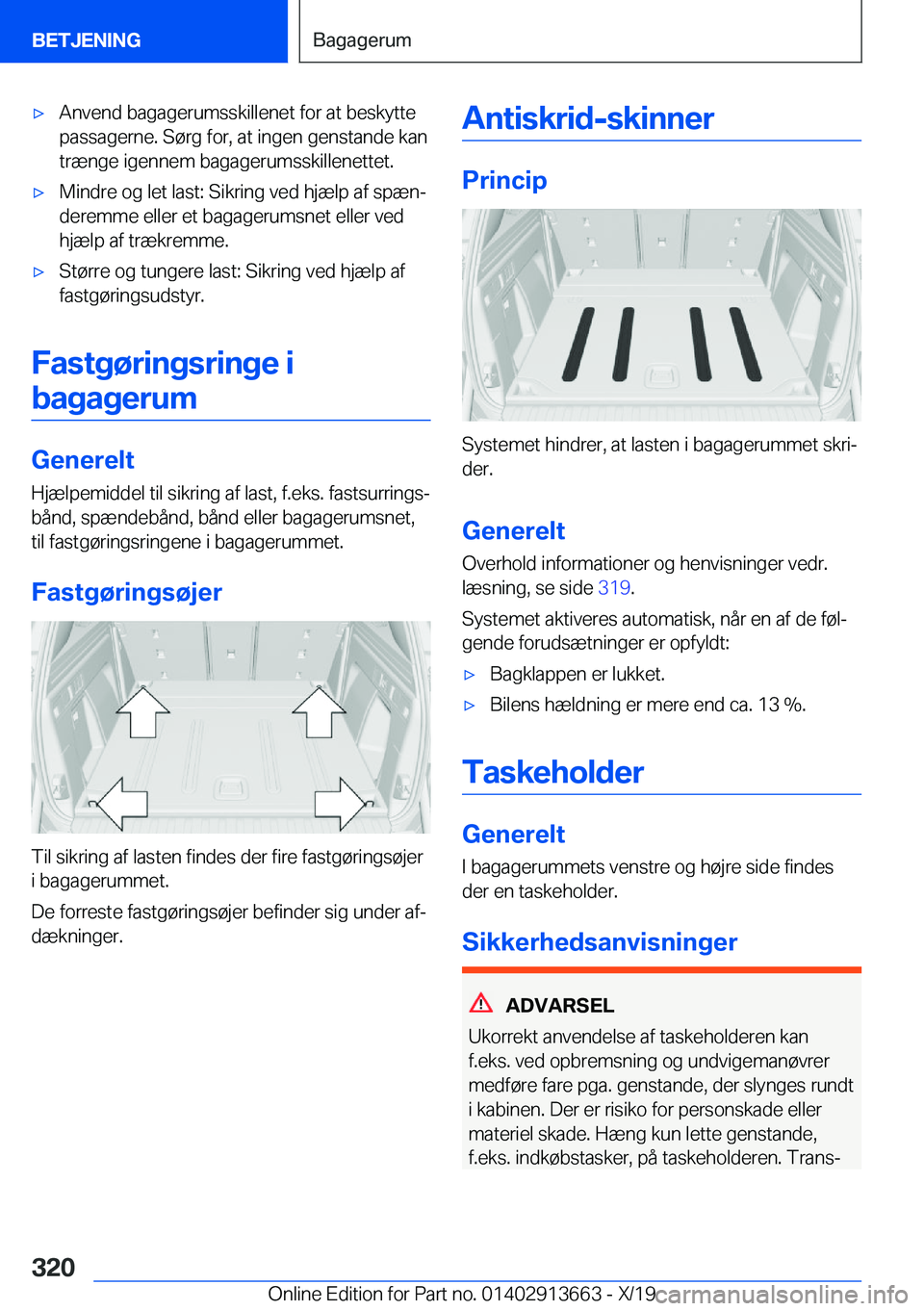 BMW X5 2020  InstruktionsbØger (in Danish) 'x�A�n�v�e�n�d��b�a�g�a�g�e�r�u�m�s�s�k�i�l�l�e�n�e�t��f�o�r��a�t��b�e�s�k�y�t�t�e�p�a�s�s�a�g�e�r�n�e�.��S�