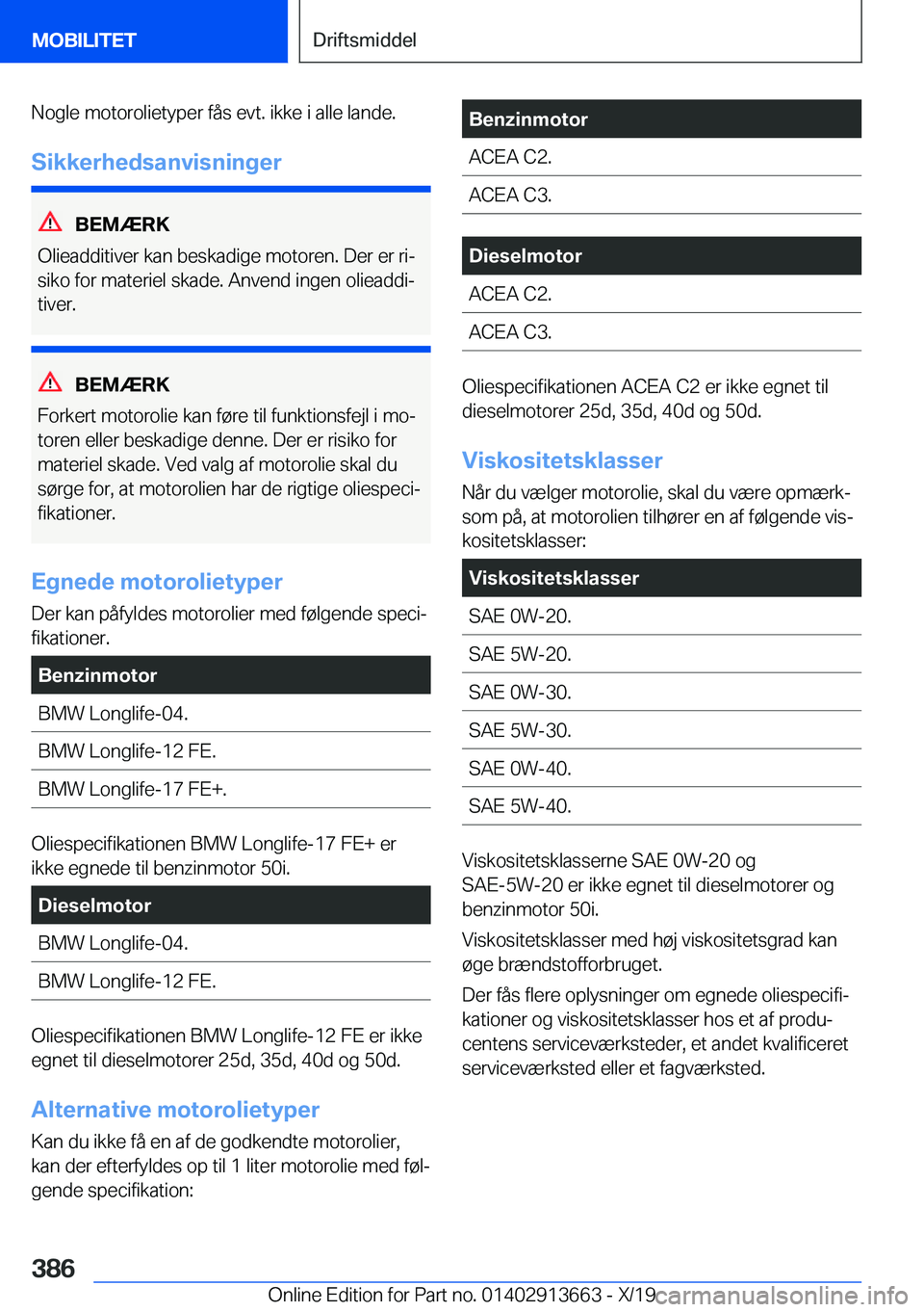 BMW X5 2020  InstruktionsbØger (in Danish) �N�o�g�l�e��m�o�t�o�r�o�l�i�e�t�y�p�e�r��f�å�s��e�v�t�.��i�k�k�e��i��a�l�l�e��l�a�n�d�e�.�S�i�k�k�e�r�h�e�d�s�a�n�v�i�s�n�i�n�g�e�r
�B�E�M�Æ�R�K
�O�l�i�e�a�d�d�i�t�i�v�e�r��k�a�n��b�e�s�k�a