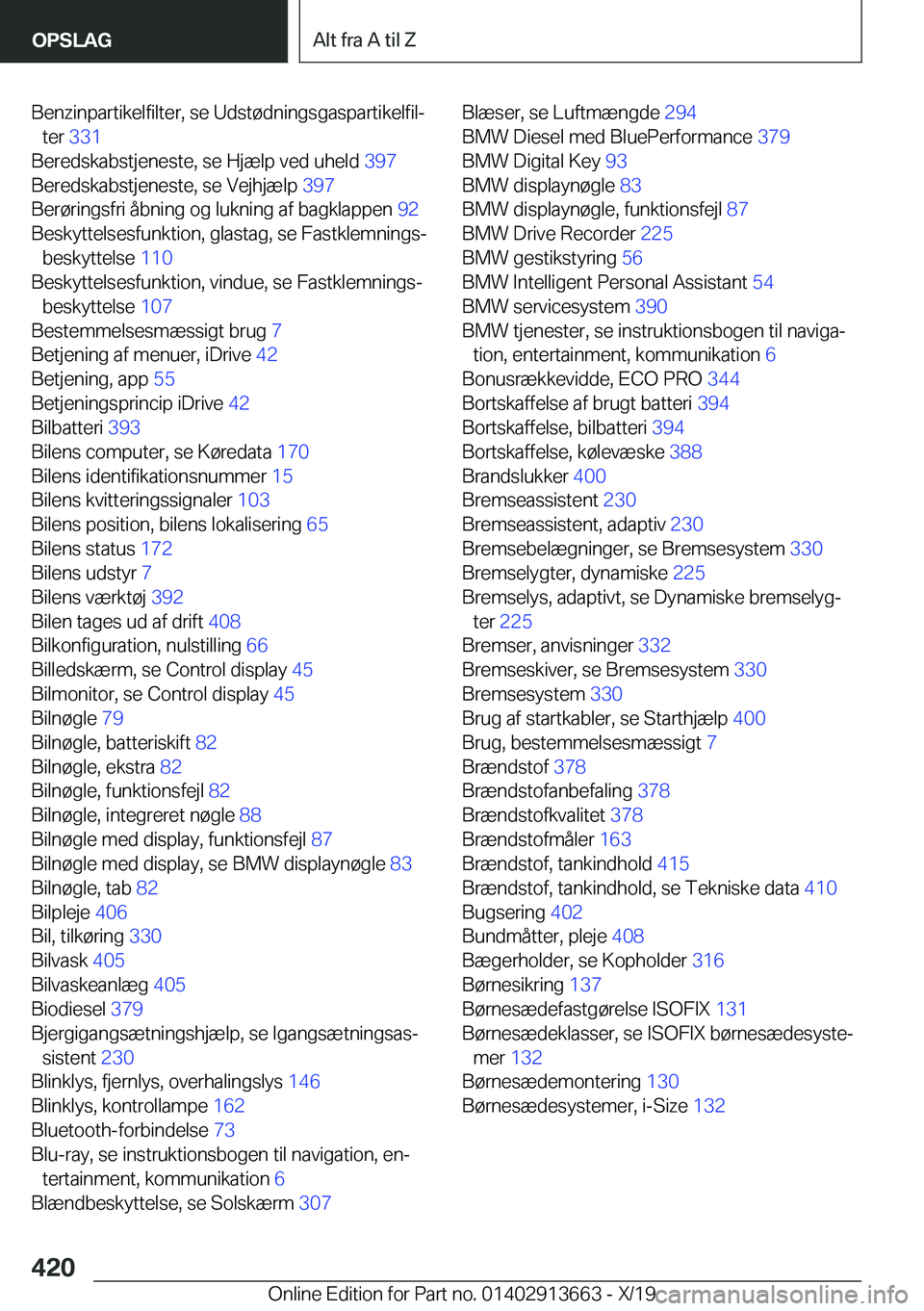 BMW X5 2020  InstruktionsbØger (in Danish) �B�e�n�z�i�n�p�a�r�t�i�k�e�l�f�i�l�t�e�r�,��s�e��U�d�s�t�