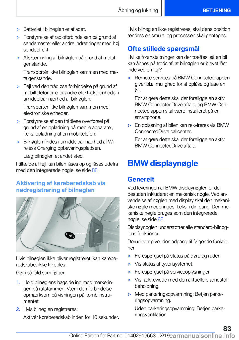 BMW X5 2020  InstruktionsbØger (in Danish) 'x�B�a�t�t�e�r�i�e�t��i��b�i�l�n�