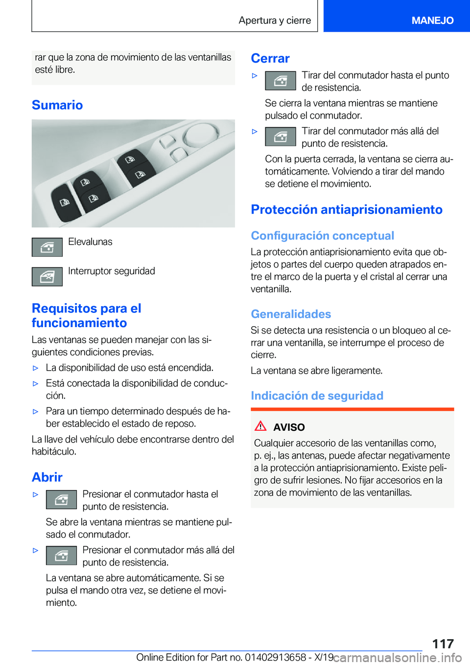 BMW X5 2020  Manuales de Empleo (in Spanish) �r�a�r��q�u�e��l�a��z�o�n�a��d�e��m�o�v�i�m�i�e�n�t�o��d�e��l�a�s��v�e�n�t�a�n�i�l�l�a�s
�e�s�t�