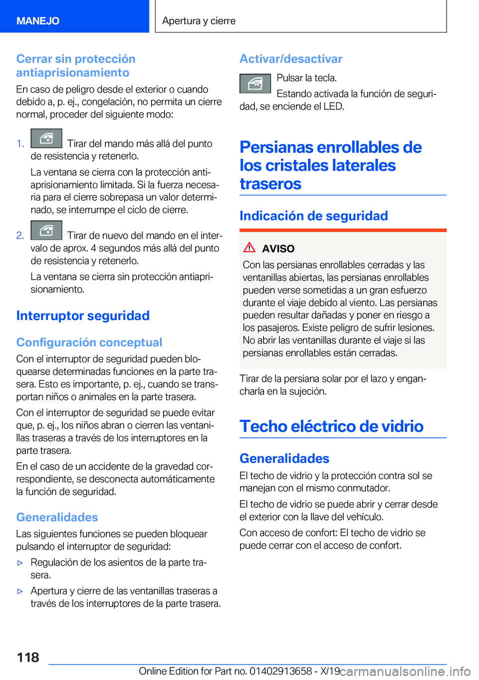 BMW X5 2020  Manuales de Empleo (in Spanish) �C�e�r�r�a�r��s�i�n��p�r�o�t�e�c�c�i�