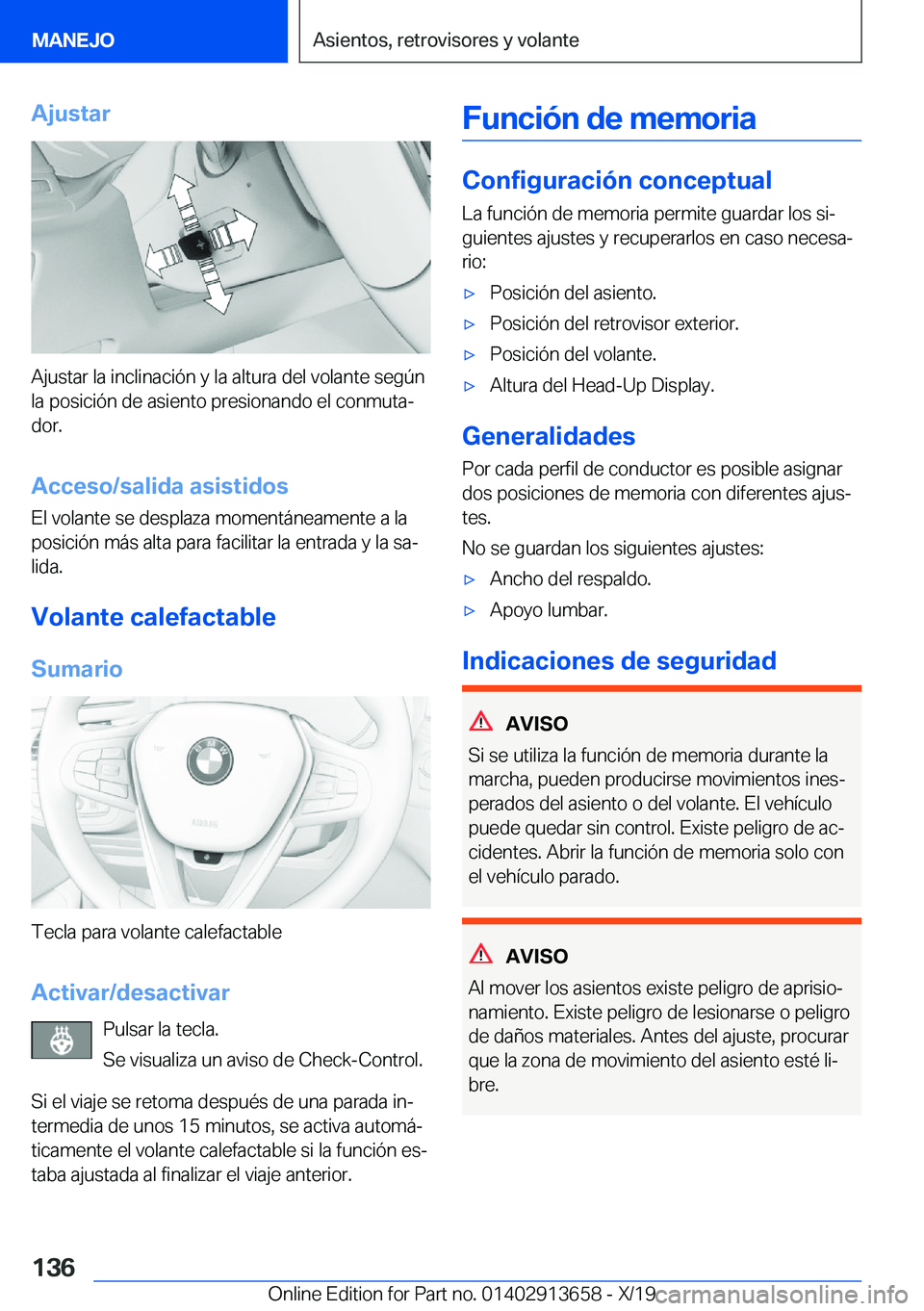 BMW X5 2020  Manuales de Empleo (in Spanish) �A�j�u�s�t�a�r
�A�j�u�s�t�a�r��l�a��i�n�c�l�i�n�a�c�i�
