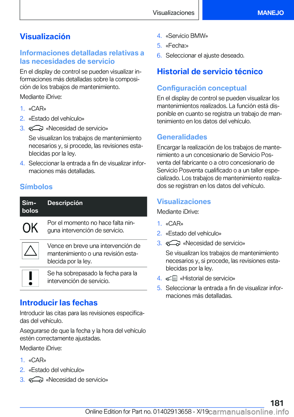 BMW X5 2020  Manuales de Empleo (in Spanish) �V�i�s�u�a�l�i�z�a�c�i�