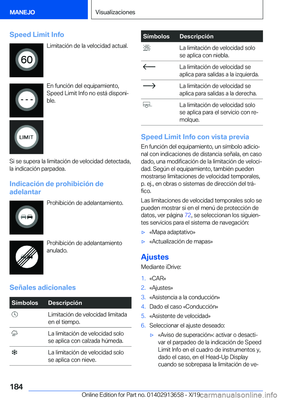 BMW X5 2020  Manuales de Empleo (in Spanish) �S�p�e�e�d��L�i�m�i�t��I�n�f�o�L�i�m�i�t�a�c�i�