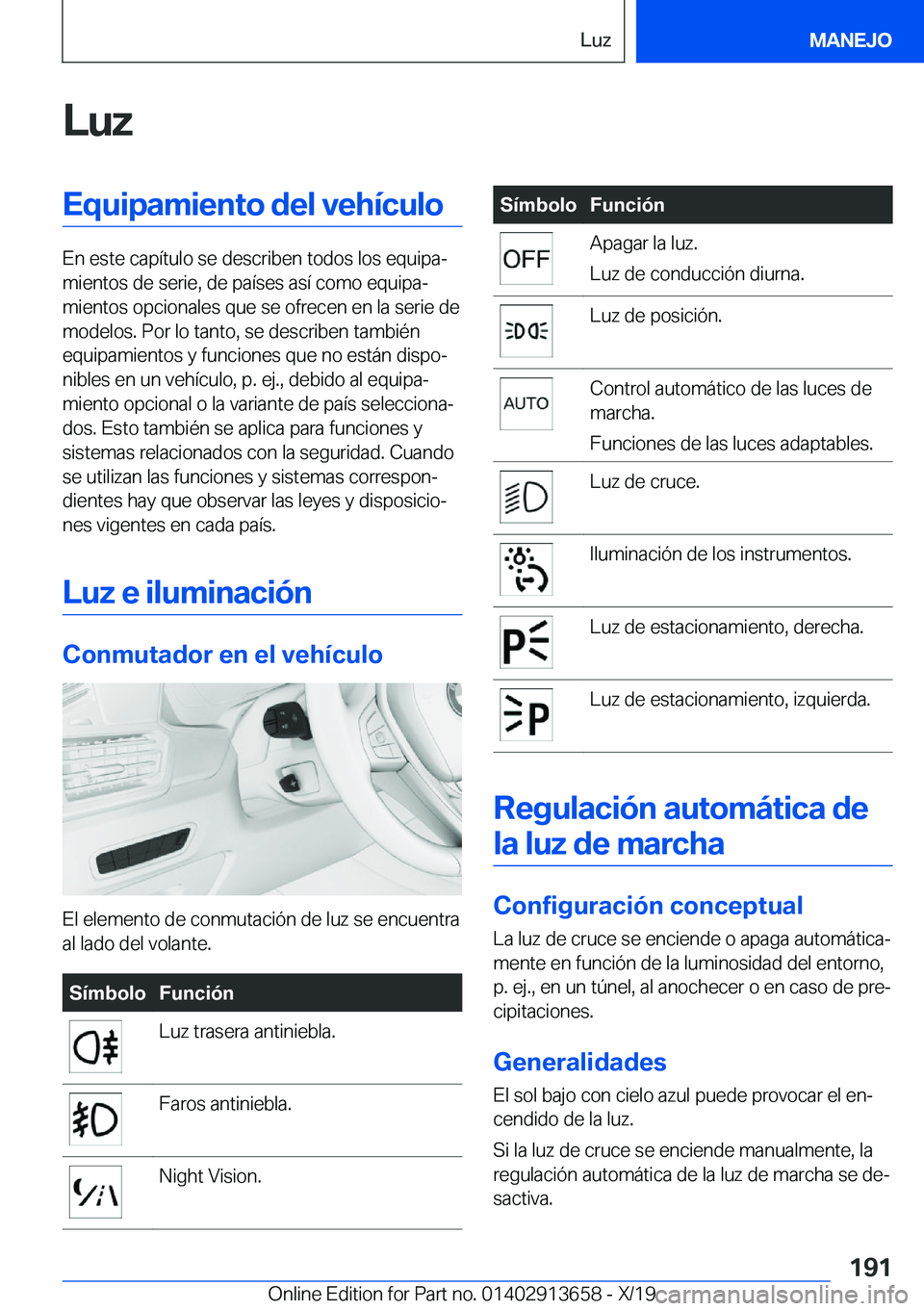 BMW X5 2020  Manuales de Empleo (in Spanish) �L�u�z�E�q�u�i�p�a�m�i�e�n�t�o��d�e�l��v�e�h�