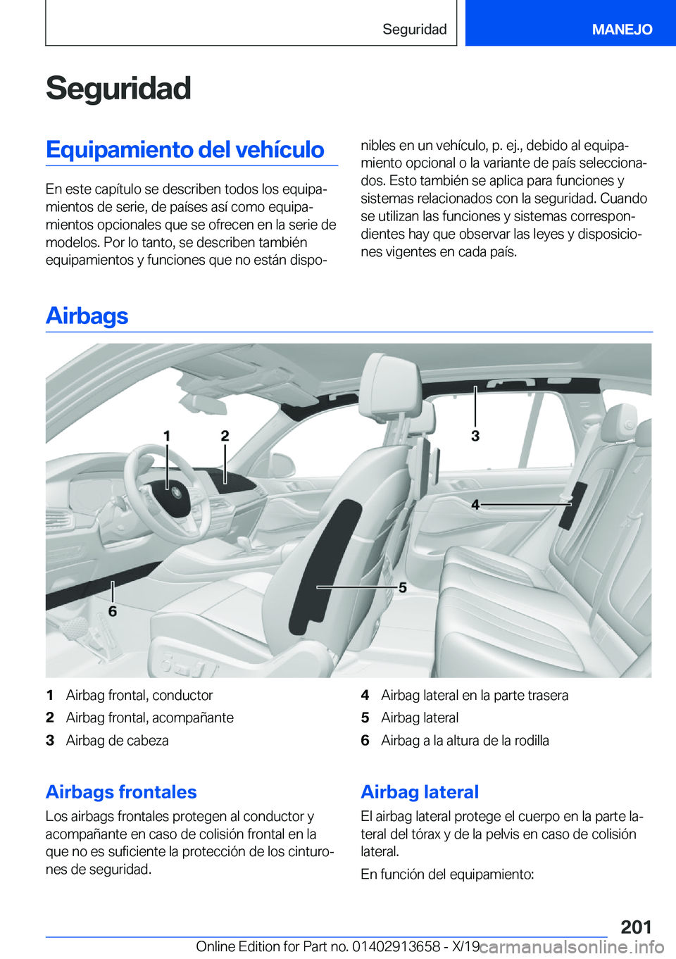 BMW X5 2020  Manuales de Empleo (in Spanish) �S�e�g�u�r�i�d�a�d�E�q�u�i�p�a�m�i�e�n�t�o��d�e�l��v�e�h�