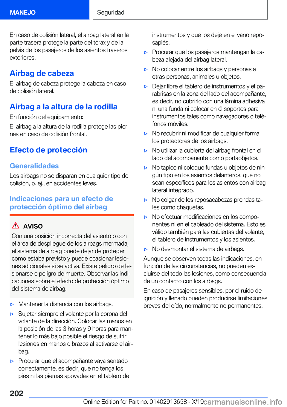 BMW X5 2020  Manuales de Empleo (in Spanish) �E�n��c�a�s�o��d�e��c�o�l�i�s�i�