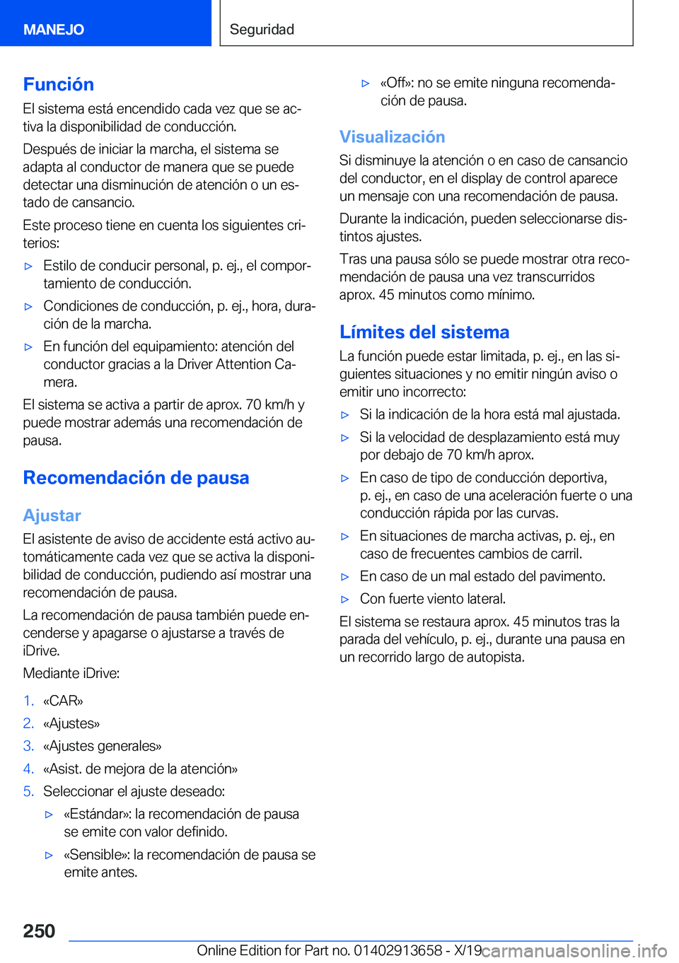 BMW X5 2020  Manuales de Empleo (in Spanish) �F�u�n�c�i�