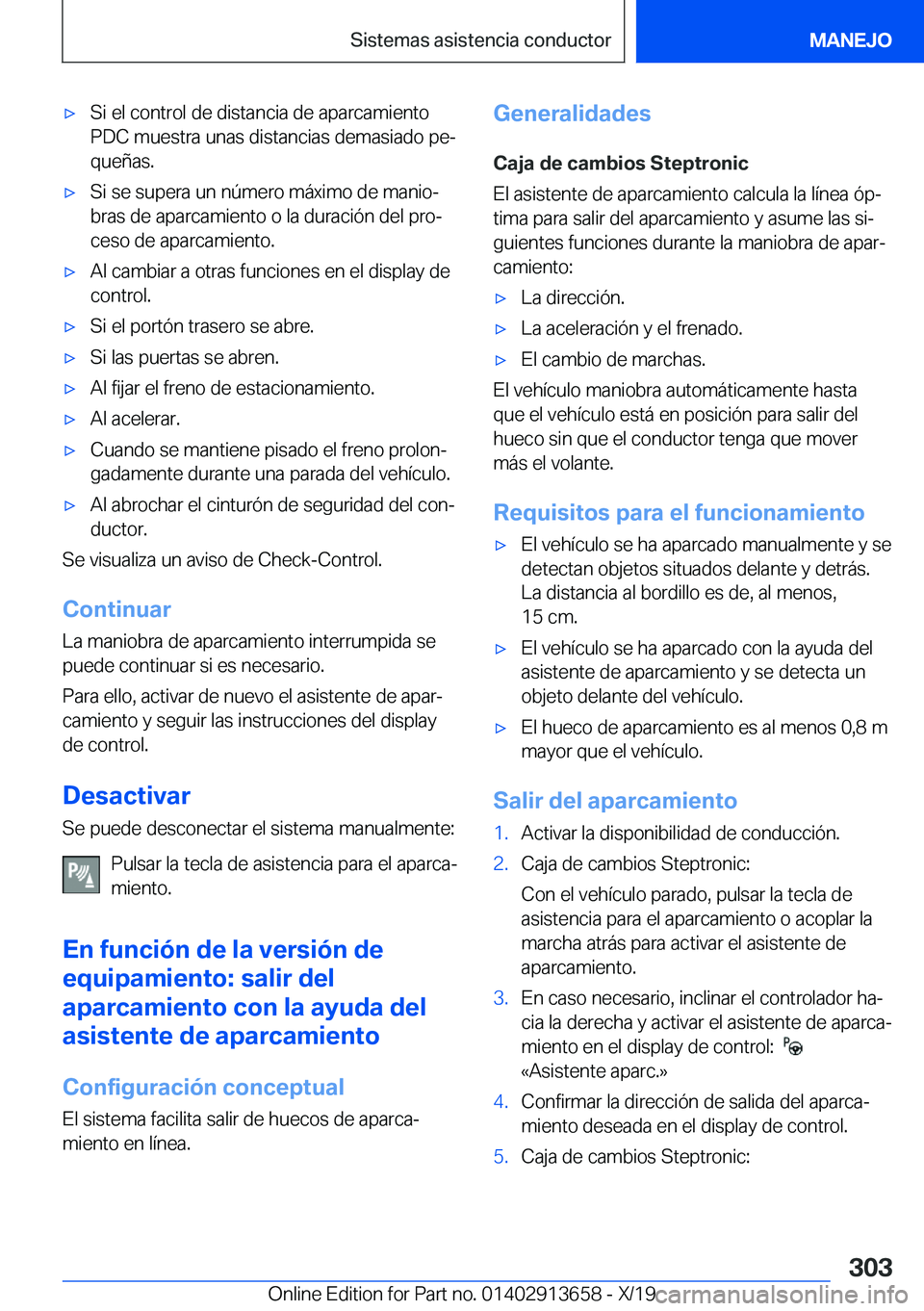 BMW X5 2020  Manuales de Empleo (in Spanish) x�S�i��e�l��c�o�n�t�r�o�l��d�e��d�i�s�t�a�n�c�i�a��d�e��a�p�a�r�c�a�m�i�e�n�t�o
�P�D�C��m�u�e�s�t�r�a��u�n�a�s��d�i�s�t�a�n�c�i�a�s��d�e�m�a�s�i�a�d�o��p�eª
�q�u�e�