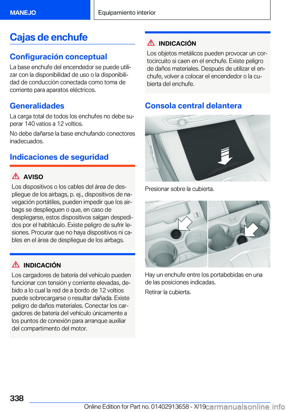 BMW X5 2020  Manuales de Empleo (in Spanish) �C�a�j�a�s��d�e��e�n�c�h�u�f�e
�C�o�n�f�i�g�u�r�a�c�i�