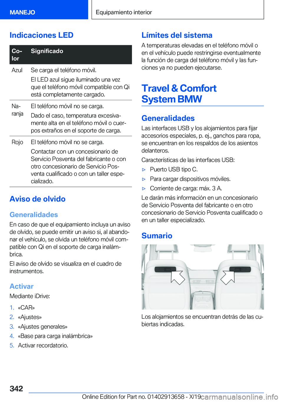 BMW X5 2020  Manuales de Empleo (in Spanish) �I�n�d�i�c�a�c�i�o�n�e�s��L�E�D�C�oj
�l�o�r�S�i�g�n�i�f�i�c�a�d�o�A�z�u�l�S�e��c�a�r�g�a��e�l��t�e�l�