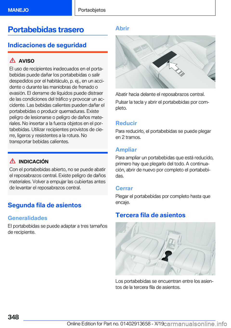 BMW X5 2020  Manuales de Empleo (in Spanish) �P�o�r�t�a�b�e�b�i�d�a�s��t�r�a�s�e�r�o
�I�n�d�i�c�a�c�i�o�n�e�s��d�e��s�e�g�u�r�i�d�a�d
�A�V�I�S�O
�E�l��u�s�o��d�e��r�e�c�i�p�i�e�n�t�e�s��i�n�a�d�e�c�u�a�d�o�s��e�n��e�l��p�o�r�t�aª
�b�