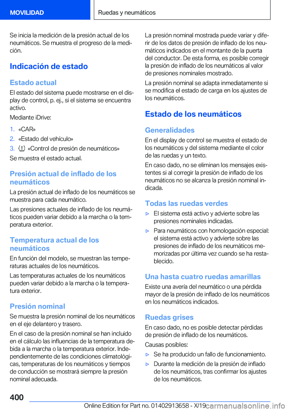 BMW X5 2020  Manuales de Empleo (in Spanish) �S�e��i�n�i�c�i�a��l�a��m�e�d�i�c�i�