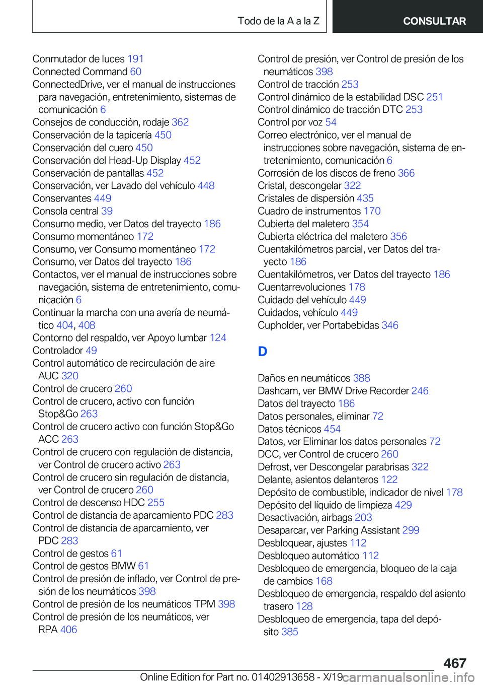 BMW X5 2020  Manuales de Empleo (in Spanish) �C�o�n�m�u�t�a�d�o�r��d�e��l�u�c�e�s��1�9�1�
�C�o�n�n�e�c�t�e�d��C�o�m�m�a�n�d� �6�0�
�C�o�n�n�e�c�t�e�d�D�r�i�v�e�,��v�e�r��e�l��m�a�n�u�a�l��d�e��i�n�s�t�r�u�c�c�i�o�n�e�s �p�a�r�a��n�a