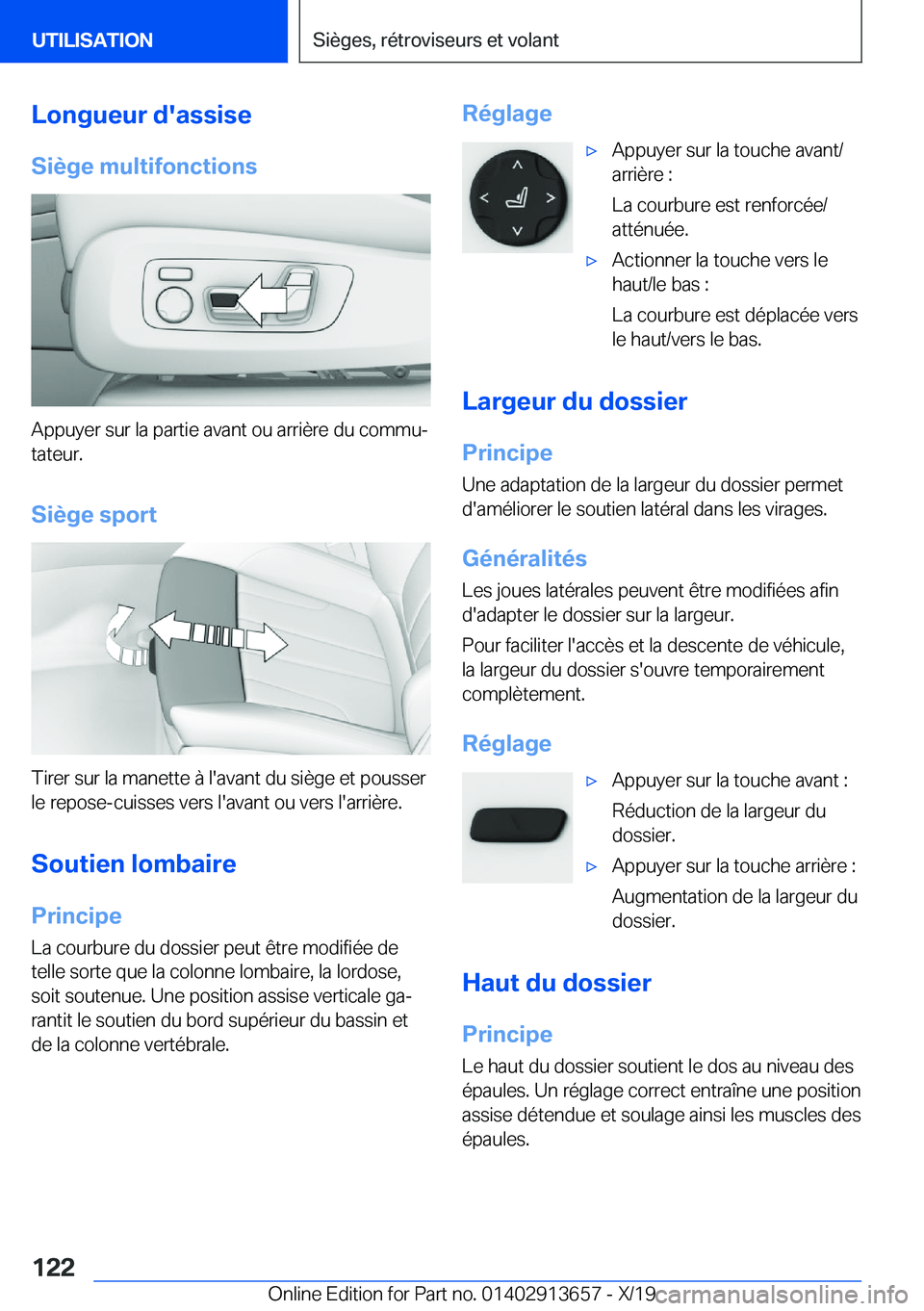 BMW X5 2020  Notices Demploi (in French) �L�o�n�g�u�e�u�r��d�'�a�s�s�i�s�e
�S�i�è�g�e��m�u�l�t�i�f�o�n�c�t�i�o�n�s
�A�p�p�u�y�e�r��s�u�r��l�a��p�a�r�t�i�e��a�v�a�n�t��o�u��a�r�r�i�è�r�e��d�u��c�o�m�m�uj �t�a�t�e�u�r�.
�S�i�