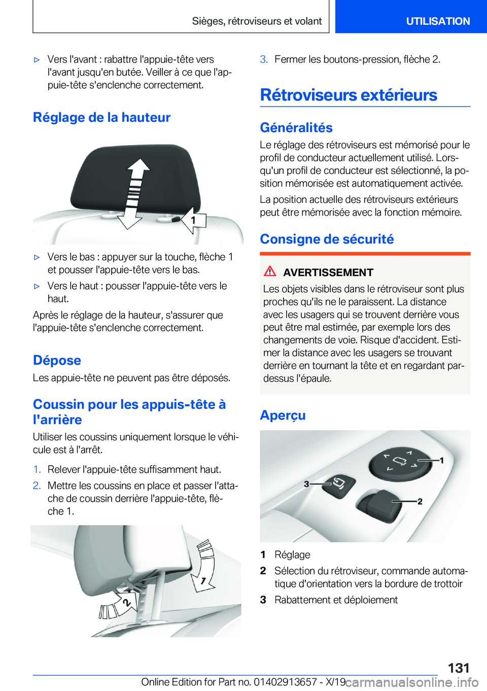 BMW X5 2020  Notices Demploi (in French) 'x�V�e�r�s��l�'�a�v�a�n�t��:��r�a�b�a�t�t�r�e��l�'�a�p�p�u�i�e�-�t�ê�t�e��v�e�r�s�l�'�a�v�a�n�t��j�u�s�q�u�'�e�n��b�u�t�é�e�.��V�e�i�l�l�e�r��