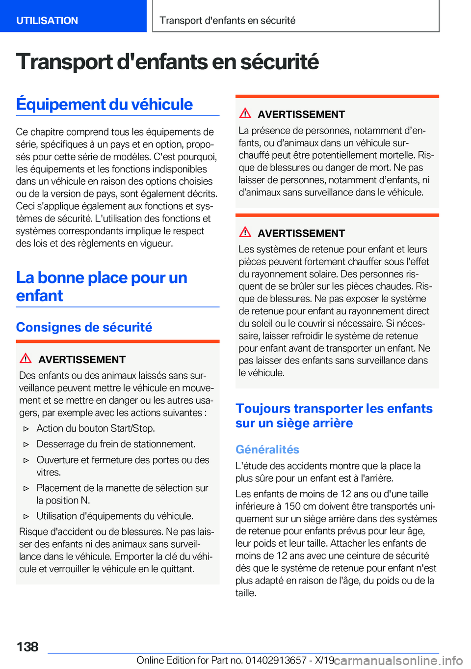 BMW X5 2020  Notices Demploi (in French) �T�r�a�n�s�p�o�r�t��d�'�e�n�f�a�n�t�s��e�n��s�é�c�u�r�i�t�é�