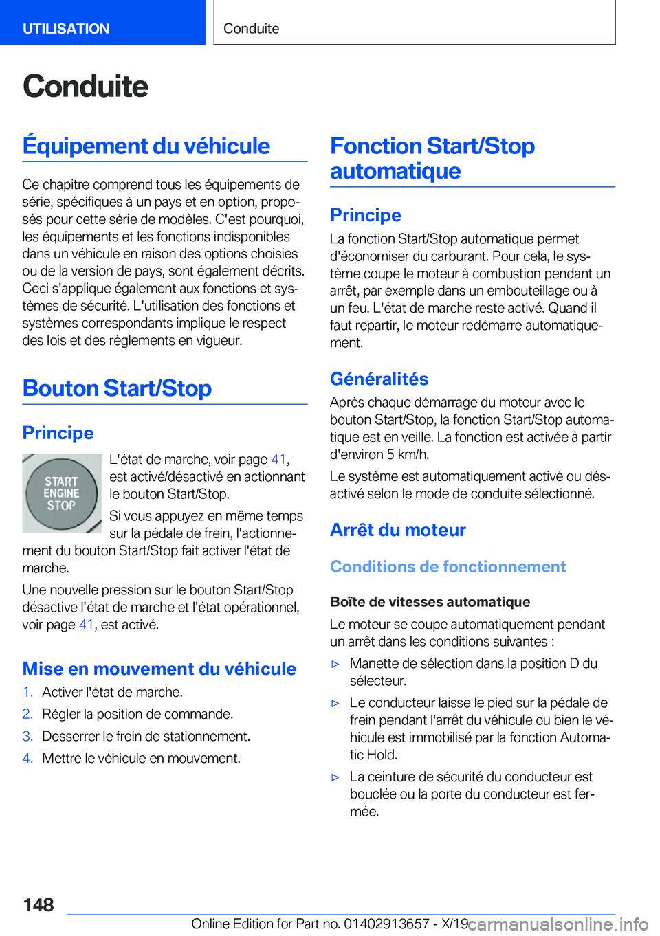 BMW X5 2020  Notices Demploi (in French) �C�o�n�d�u�i�t�e�