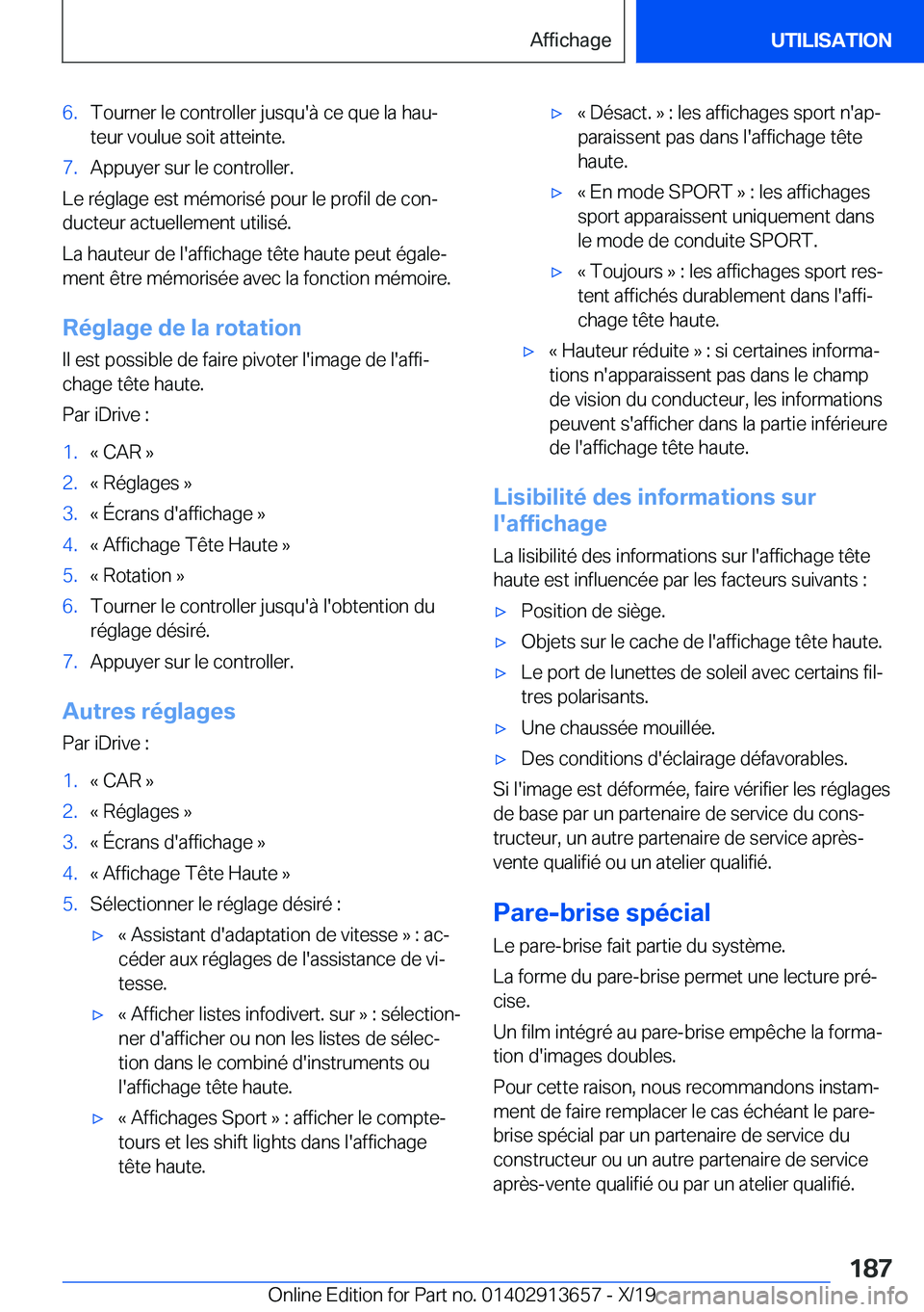 BMW X5 2020  Notices Demploi (in French) �6�.�T�o�u�r�n�e�r��l�e��c�o�n�t�r�o�l�l�e�r��j�u�s�q�u�'�
