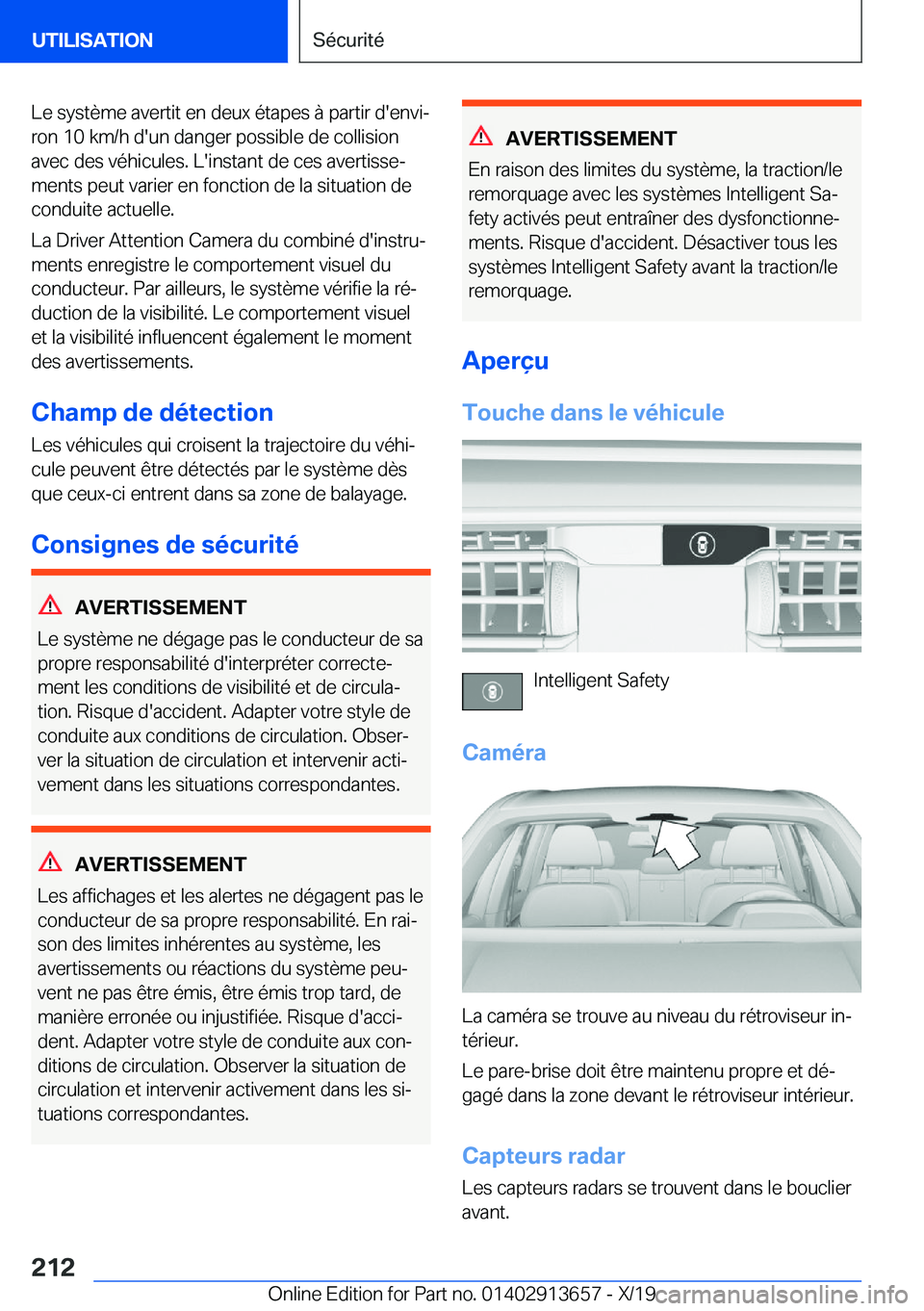 BMW X5 2020  Notices Demploi (in French) �L�e��s�y�s�t�è�m�e��a�v�e�r�t�i�t��e�n��d�e�u�x��é�t�a�p�e�s��
