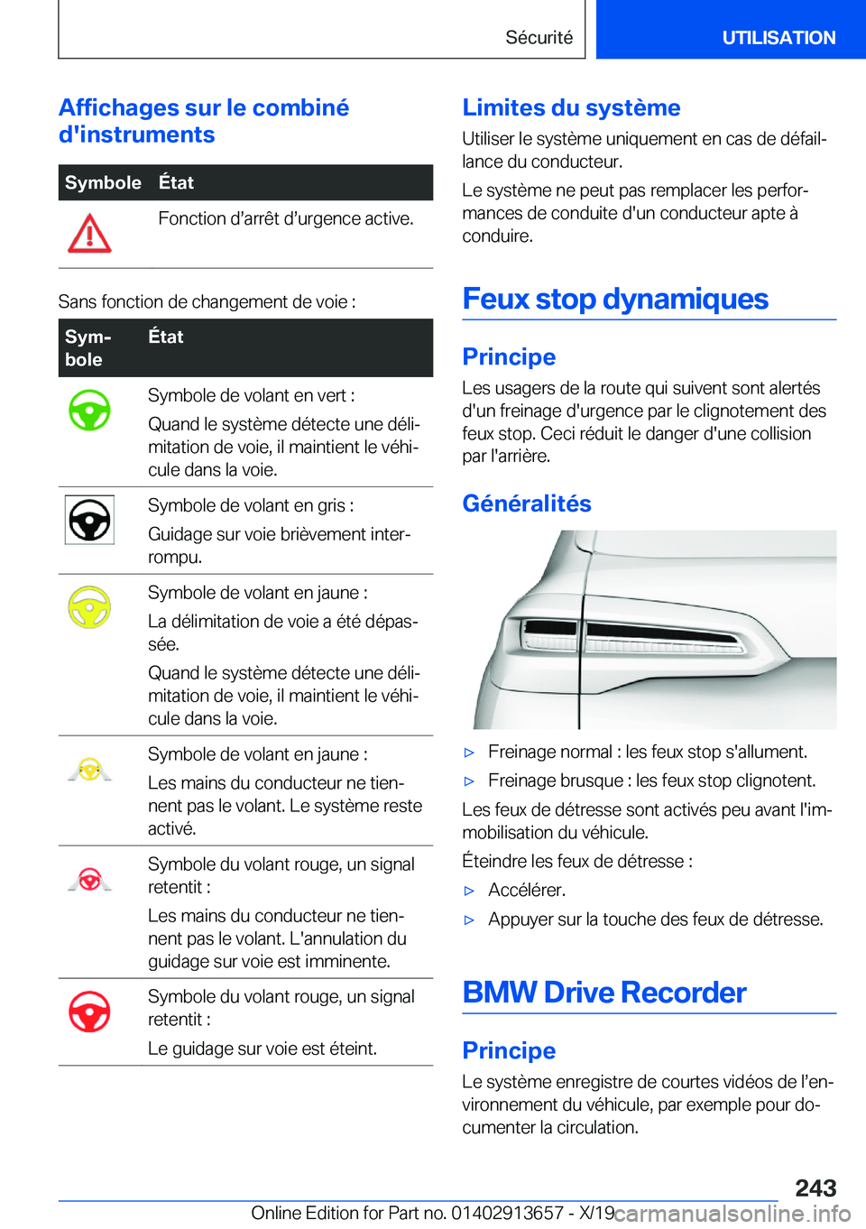 BMW X5 2020  Notices Demploi (in French) �A�f�f�i�c�h�a�g�e�s��s�u�r��l�e��c�o�m�b�i�n�é
�d�'�i�n�s�t�r�u�m�e�n�t�s�S�y�m�b�o�l�e�