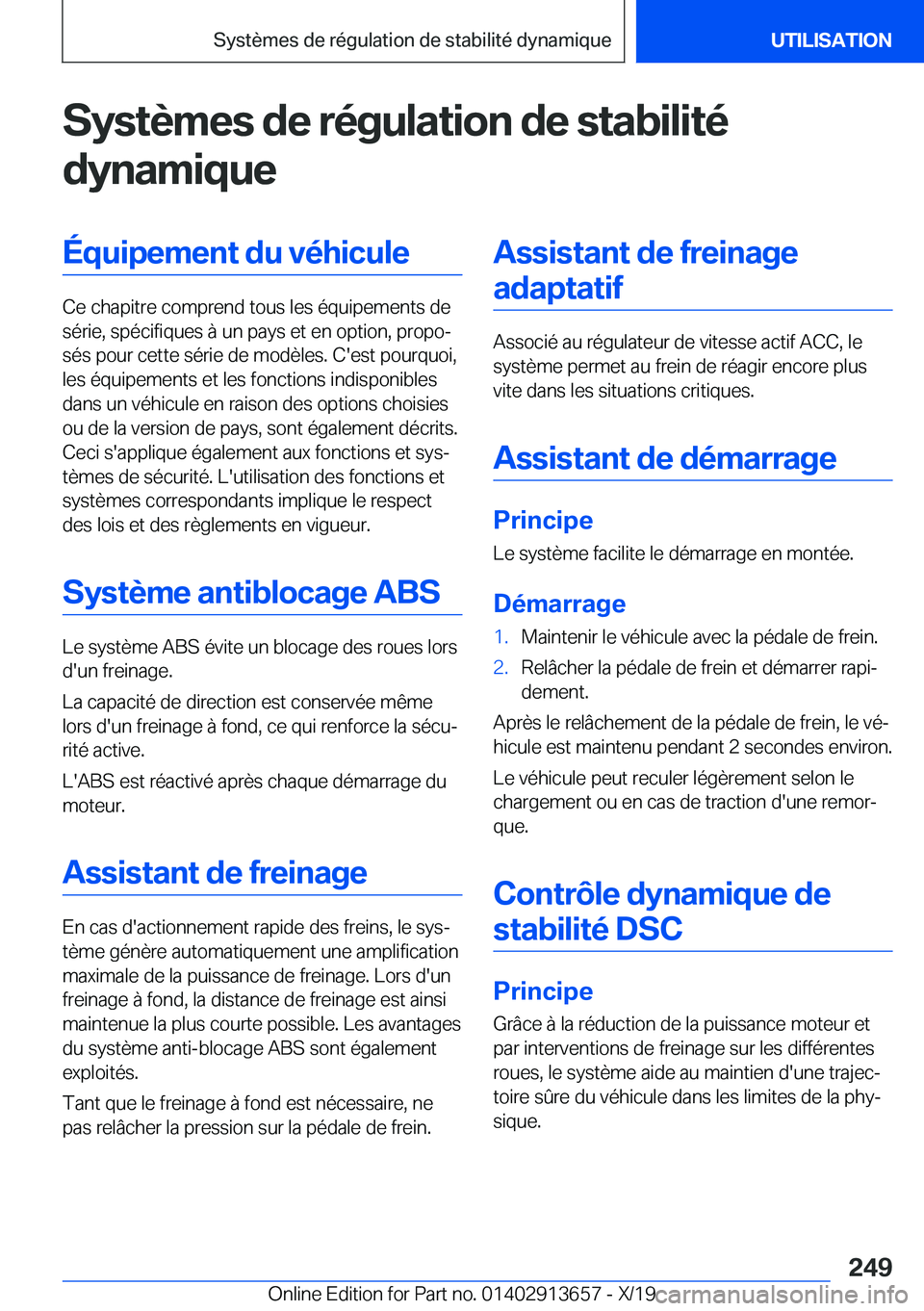 BMW X5 2020  Notices Demploi (in French) �S�y�s�t�è�m�e�s��d�e��r�é�g�u�l�a�t�i�o�n��d�e��s�t�a�b�i�l�i�t�é�d�y�n�a�m�i�q�u�e�