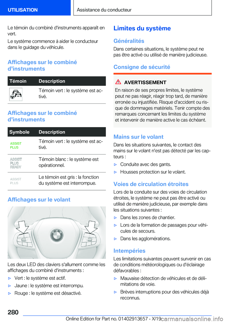 BMW X5 2020  Notices Demploi (in French) �L�e��t�é�m�o�i�n��d�u��c�o�m�b�i�n�é��d�'�i�n�s�t�r�u�m�e�n�t�s��a�p�p�a�r�a�