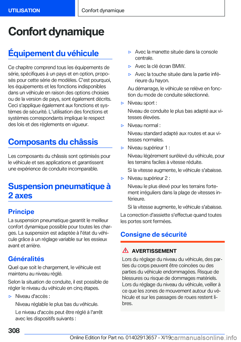 BMW X5 2020  Notices Demploi (in French) �C�o�n�f�o�r�t��d�y�n�a�m�i�q�u�e�