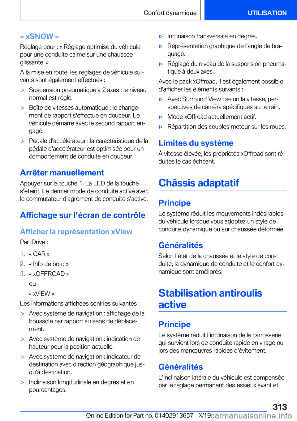 BMW X5 2020  Notices Demploi (in French) �k��x�S�N�O�W��{
�R�é�g�l�a�g�e��p�o�u�r��:��k��R�é�g�l�a�g�e��o�p�t�i�m�i�s�é��d�u��v�é�h�i�c�u�l�e �p�o�u�r��u�n�e��c�o�n�d�u�i�t�e��c�a�l�m�e��s�u�r��u�n�e��c�h�a�u�s�s�é�e
�g�l
